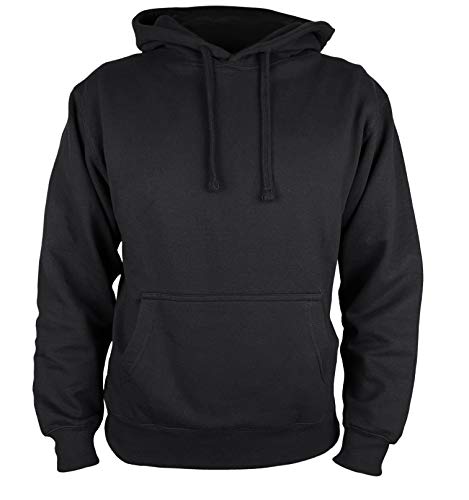 Martes Clothing | Mens Plain long sleeve Hoodie Fleece Pull-Over | Soft and comfy Adult Top Sweatshirt Hoodies | Work and longe wear | Non-zip Up | Uni-Sex | 80% Cotton 20% Polyester (Black) (1, XL)