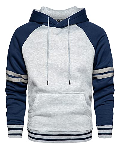 LBL Men’s Athletic Hoodies Colour Block Hooded Fleece Sweatshirt Pullover Long Sleeve Sweater Blue M