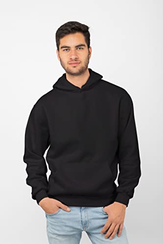 Martes Clothing | Mens Plain long sleeve Hoodie Fleece Pull-Over | Soft and comfy Adult Top Sweatshirt Hoodies | Work and longe wear | Non-zip Up | Uni-Sex | 80% Cotton 20% Polyester (Black) (1, XL)