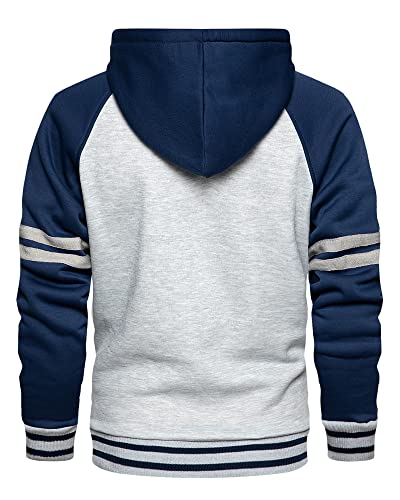 LBL Men’s Athletic Hoodies Colour Block Hooded Fleece Sweatshirt Pullover Long Sleeve Sweater Blue M