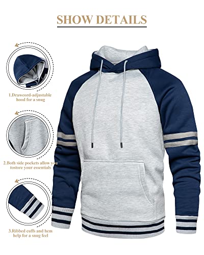 LBL Men’s Athletic Hoodies Colour Block Hooded Fleece Sweatshirt Pullover Long Sleeve Sweater Blue M