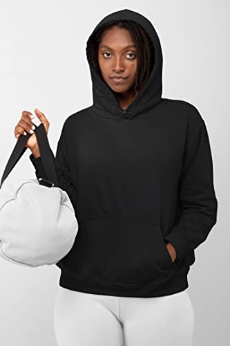 Martes Clothing | Mens Plain long sleeve Hoodie Fleece Pull-Over | Soft and comfy Adult Top Sweatshirt Hoodies | Work and longe wear | Non-zip Up | Uni-Sex | 80% Cotton 20% Polyester (Black) (1, XL)