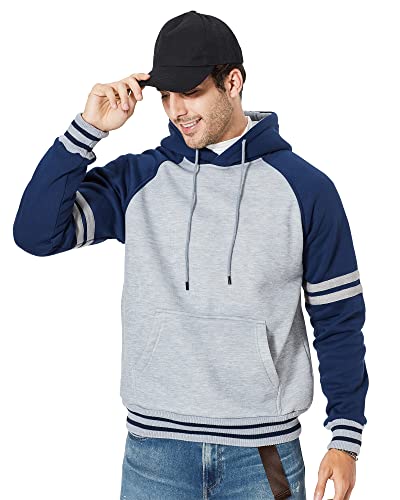 LBL Men’s Athletic Hoodies Colour Block Hooded Fleece Sweatshirt Pullover Long Sleeve Sweater Blue M