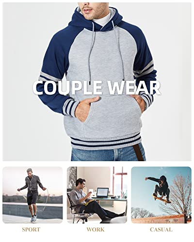 LBL Men’s Athletic Hoodies Colour Block Hooded Fleece Sweatshirt Pullover Long Sleeve Sweater Blue M