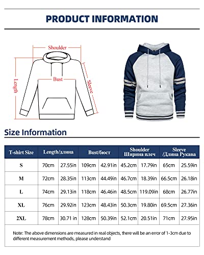 LBL Men’s Athletic Hoodies Colour Block Hooded Fleece Sweatshirt Pullover Long Sleeve Sweater Blue M