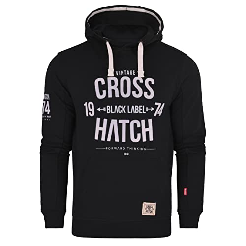 Crosshatch Mens Designer Casual Hooded Logo Top Hoody Fleece Sweatshirt Jacket Overhead Pullover Dark Black XL