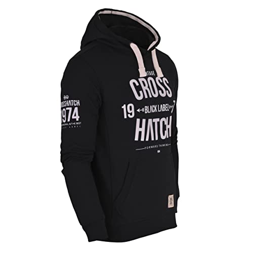 Crosshatch Mens Designer Casual Hooded Logo Top Hoody Fleece Sweatshirt Jacket Overhead Pullover Dark Black XL