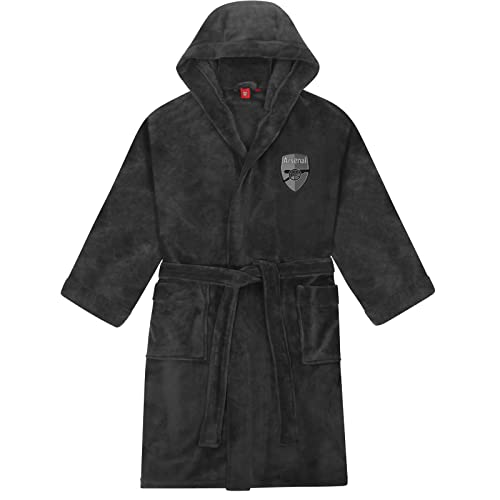Arsenal FC Official Gift Mens Hooded Fleece Dressing Gown Robe Grey Medium