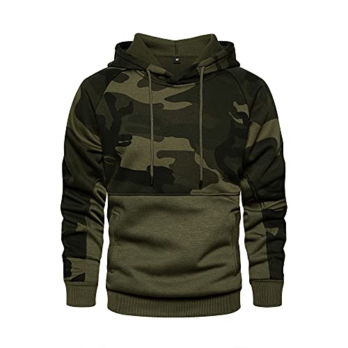 AOTORR Mens Hoodies Pullover Camo Hooded Sweatshirt Patchwork Top Long Sleeve Hoody Casual Tops with Pockets WY42 Army Green M