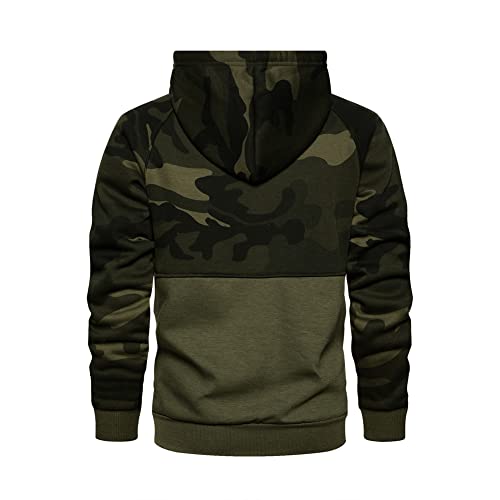 AOTORR Mens Hoodies Pullover Camo Hooded Sweatshirt Patchwork Top Long Sleeve Hoody Casual Tops with Pockets WY42 Army Green M