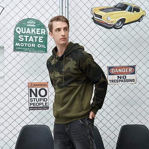 AOTORR Mens Hoodies Pullover Camo Hooded Sweatshirt Patchwork Top Long Sleeve Hoody Casual Tops with Pockets WY42 Army Green M