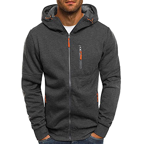 Mens Hoodie Sweatshirt Jackets Lightweight Long Sleeve Zipped Hoodie Jumper Tops Sweater Dark Grey M