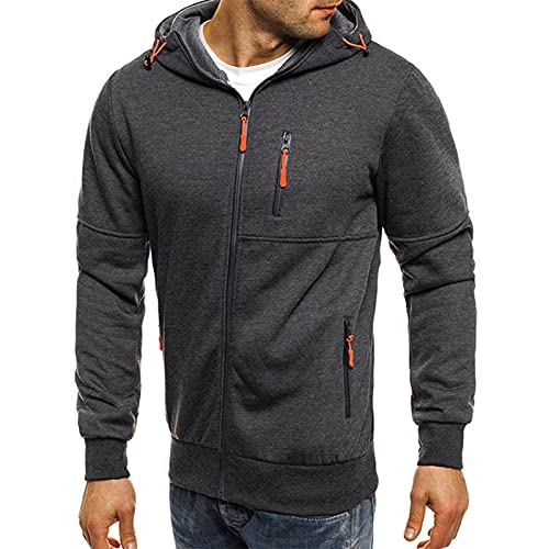 Mens Hoodie Sweatshirt Jackets Lightweight Long Sleeve Zipped Hoodie Jumper Tops Sweater Dark Grey M