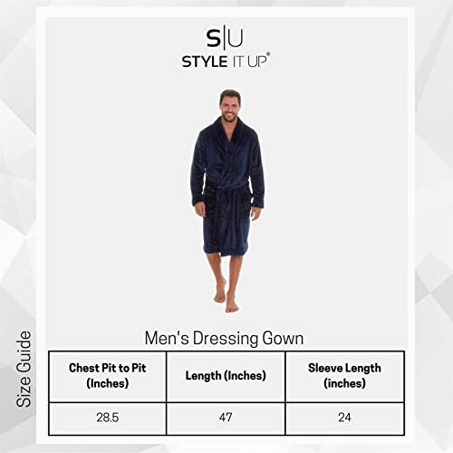 Style It Up Personalised Mens Dressing Gown Long Sleeve Hooded Bath Robe Warm Snuggle Fleece (Plain, Grey, One Size)