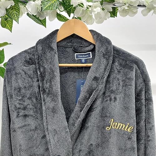 Style It Up Personalised Mens Dressing Gown Long Sleeve Hooded Bath Robe Warm Snuggle Fleece (Plain, Grey, One Size)