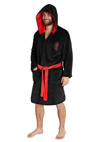 Liverpool F.C. Dressing Gown for Men, Mens Fleece Hooded Robe, Football Gifts (Black, L)