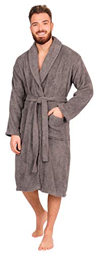 Adore Home Mens 100% Cotton Bathrobe Terry Towelling Shawl Collar Bath Robe Dressing Gown, Slate, XXL