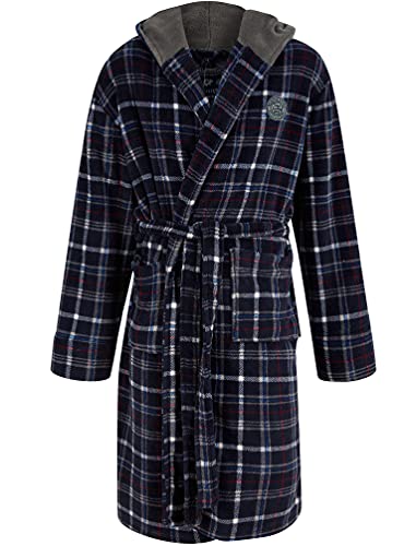 Tokyo Laundry Men's Mainway Checkered Soft Fleece Hooded Dressing Gown - Navy Check - M