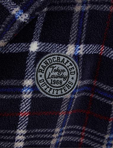 Tokyo Laundry Men's Mainway Checkered Soft Fleece Hooded Dressing Gown - Navy Check - M