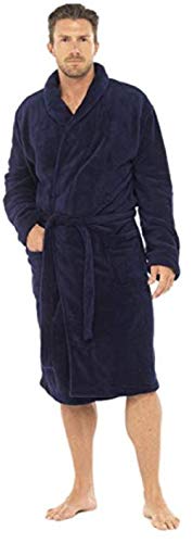 Mens Luxury Soft Coral Fleece Dressing Gown, Navy, Large