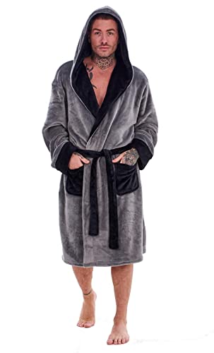 Keanu KM183-GB-ML - Mens Contrast Hooded Gown - Grey/Black - M/L