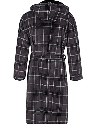 Tokyo Laundry Men's Ramsden Checkered Soft Fleece Hooded Dressing Gown - Grey Check - M