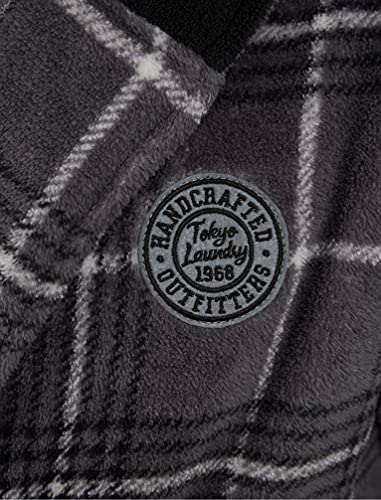 Tokyo Laundry Men's Ramsden Checkered Soft Fleece Hooded Dressing Gown - Grey Check - M