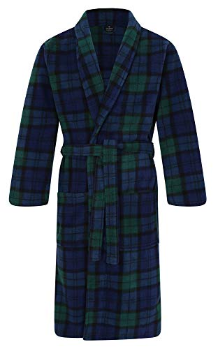 John Christian Men's Warm Fleece Dressing Gown - Blackwatch Tartan, Navy / Green, L