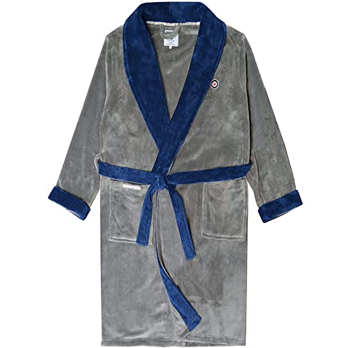 Lambretta Mens Super Soft Cosy Collared Bath Robe Dressing Gown Grey/Navy, XXL