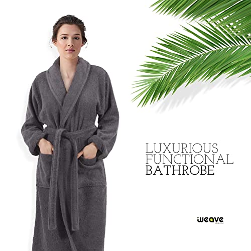 WEAVE ESSENTIALS - Bathrobe for men and women | Robe with shawl collar style made of 100% cotton | Velour | Ideal robe for spa, nightwear, loungewear and as dressing gown | One size | Colour: charcoal