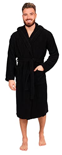 Adore Home Mens 100% Cotton Hooded Bathrobe Terry Towelling Shawl Collar Bath Robe Dressing Gown