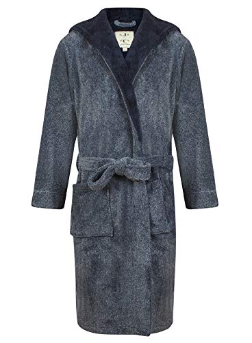 John Christian Men's Warm Hooded Fleece Dressing Gown, Navy Marl (Medium)