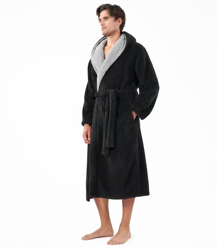 DAVID ARCHY Men's Bath Robe Luxury Soft Dressing Gown Ultra Soft Warm Collar Long Bathrobe Loungewear and Nightwear