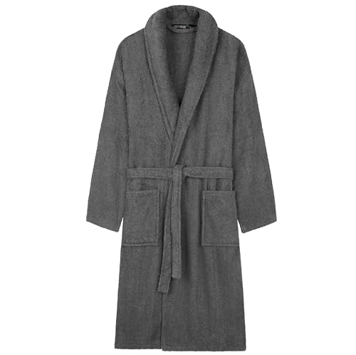 Bath Robes for Men - Absorbent Cotton Terry Towelling Bathrobe M-3XL Comfy Dressing Gown with Shawl Collar Shower Bath Spa Gym (Charcoal, 3XL)