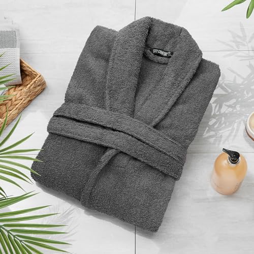 Bath Robes for Men - Absorbent Cotton Terry Towelling Bathrobe M-3XL Comfy Dressing Gown with Shawl Collar Shower Bath Spa Gym (Charcoal, 3XL)