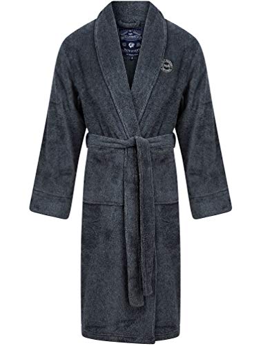 Tokyo Laundry Men's Sandhurst Textured Soft Fleece Dressing Gown with Tie Waist - Navy & Grey - L