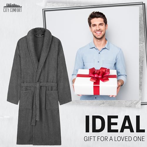 Bath Robes for Men - Absorbent Cotton Terry Towelling Bathrobe M-3XL Comfy Dressing Gown with Shawl Collar Shower Bath Spa Gym (Charcoal, 3XL)