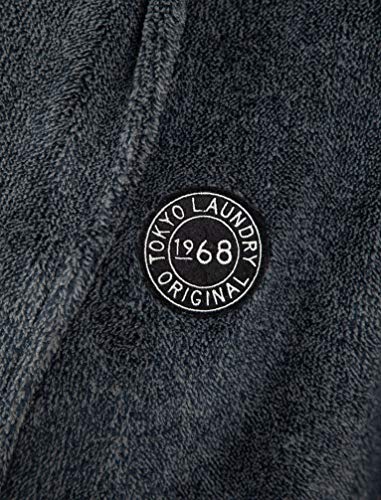 Tokyo Laundry Men's Sandhurst Textured Soft Fleece Dressing Gown with Tie Waist - Navy & Grey - L