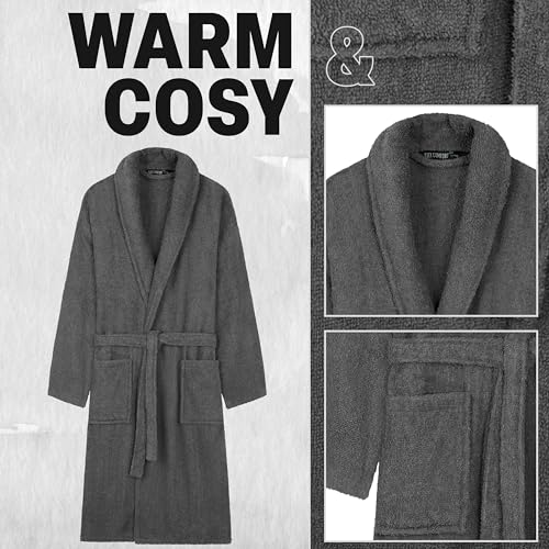 Bath Robes for Men - Absorbent Cotton Terry Towelling Bathrobe M-3XL Comfy Dressing Gown with Shawl Collar Shower Bath Spa Gym (Charcoal, 3XL)