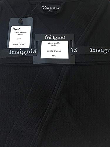 INSIGNIA Men's 100% Cotton Robe Dressing Gown, Soft Waffle Robe Wrap Loungewear (3XL, Black)