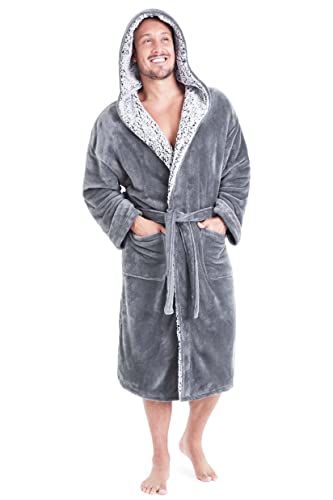 CityComfort Dressing Gown Men and Teenagers - Super Soft Hooded Mens Fleece Robe - Sizes M-2XL Warm Cosy Loungewear Nightwear (Grey, XL)