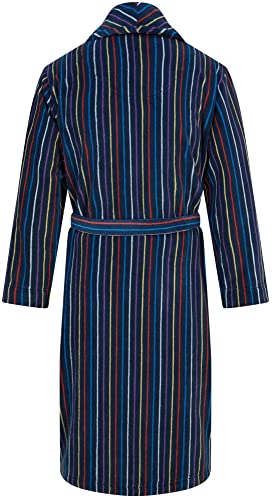 John Christian Men's Warm Fleece Dressing Gown, Navy with Multicoloured Stripes (M)