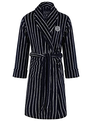 Tokyo Laundry Men's Towncraft Striped Soft Fleece Dressing Gown in Navy - XL