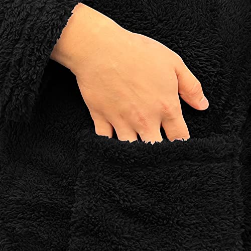 i-Smalls Mens Dressing Gown Super Soft Fleece Hooded Housecoat Robe with Belt S to 6XL (3XL) Black