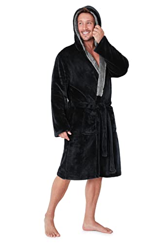 CityComfort Luxury Super Soft Men Dressing Gown Mens Bathrobe, (Black, L)