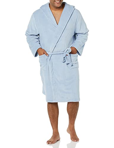 Amazon Essentials Men's Mid-Length Plush Dressing Gown, Dusty Blue, M-L