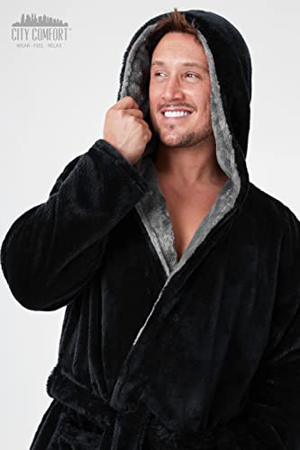 CityComfort Luxury Super Soft Men Dressing Gown Mens Bathrobe, (Black, L)