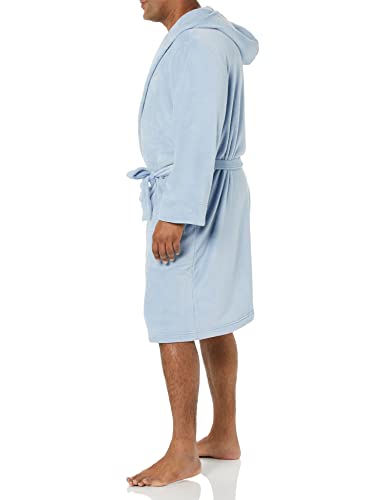 Amazon Essentials Men's Mid-Length Plush Dressing Gown, Dusty Blue, M-L