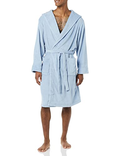 Amazon Essentials Men's Mid-Length Plush Dressing Gown, Dusty Blue, M-L