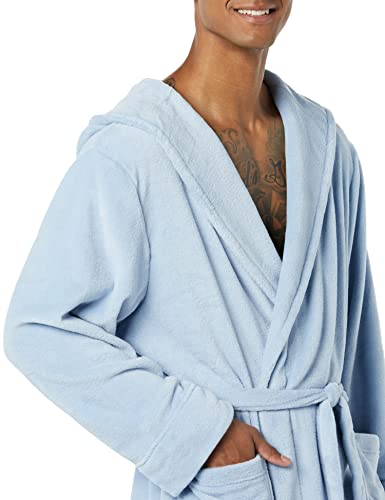Amazon Essentials Men's Mid-Length Plush Dressing Gown, Dusty Blue, M-L